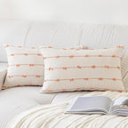 Boho Throw Pillow Covers 12x20 Set of 2 Modern Farmhouse Decorative Cushion Case Tufted Linen Square Pillows Cover Neutral Pillow Cases Accent Pillowcase for Sofa,Couch,Bed,Beige and Pink