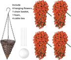 HyeFlora Artificial Fake Hanging Flowers Plants Baskets for Winter Christmas Outdoor Outside, Faux Silk Orange Daisy in Planter UV Resistant Orchid for Home Porch Garden Yard Patio Decor