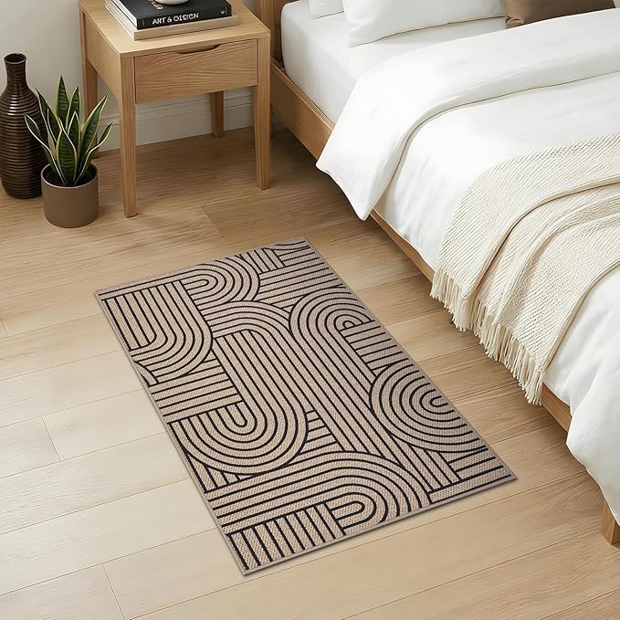 GarveeHome Easy Jute Rainbow Rug 2x3 Entryway Rug Indoor Outdoor Front Door Mat Neutral Non Slip Non Shedding Washable Farmhouse Kitchen Mat