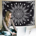 KJHL Floral Bohemian Tapestry Black and White Flower Aesthetic Tapestry Mandala Room Decor Wall Hanging Boho Tapestries for Bedroom Dorm(Black, 59" x 79")