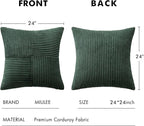 MIULEE Army Green Decorative Euro Sham Pillow Covers 24x24 Inch for Bed Couch Sofa Pack of 2 Boho Farmhouse Throw Pillows Soft Cross Corduroy Patchwork Textured Cushion Cases