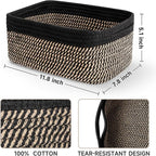 3-Pack Shelf Baskets for Organizing, Closet Organizer Bins, Small Woven Baskets, Rope Toy Basket, Storage Basket for Shelves, Cube Decorative Box, 11.8×7.8×5.1”, Black Brown