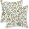 Teal Green Floral Bird Pillow Covers 18x18 Inch Set of 2 Chinoiserie Throw Pillows Vintage Flowers Bird Decorative Pillow Cases Outdoor Chinoiserie Decor Farmhouse Cushion Case for Couch Sofa