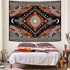 Accnicc Hippie Sun and Moon Tapestry Boho Mandala Floral Wall Tapestry for Bedroom Aesthetic Vintage Plant Celestial Dark Brown Small Tapestries Wall Hanging for Dorm Living Room Decor 60 x 44 Inch