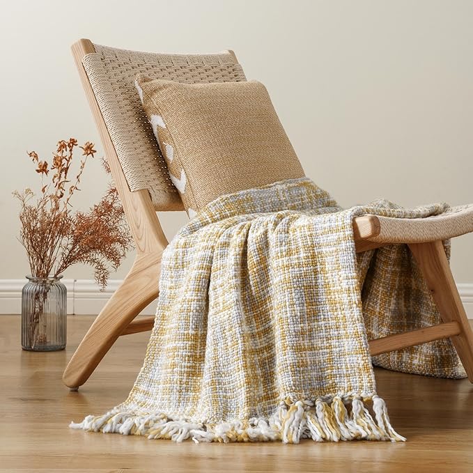 BATTILO HOME Yellow Throw Blanket for Couch Bed, Mustard Gold Blanket for Spring Summer, Multicolor Throw Blanket for Home Decor, 50"x60"