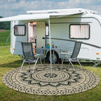 Outdoor Round Rug 8ft, Easy Jute Rug Washable Indoor Outdoor Patio Rug, Non Slip Round Area Rug Farmhouse Front Door Mat,Boho Lightweight Carpet for Backyard Patio Entry (Black,8 Ft)