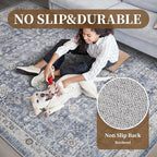 MontVoo-Vintage Area Rug 9X12 Blue Rugs for Living Room-Soft Distressed Printed Rugs for Bedroom-Non Slip Carpet-Machine Washable Rug for Dining Room Living Room Bedside Office