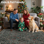 5x7 Washable Area Rugs for Living Room, Stain Resistant Vintage Rugs for Dining Room Under Kitchen Table, Bedroom, Floral Low Pile Non-Slip Large Carpet (5 x 7 Dark Green)