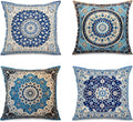 Jartinle Navy Mandala Pattern Throw Pillow Covers 18x18 Set of 4 Boho Accents Decorative Throw Pillows for Couch, Sofa, Outdoor Patio Bohemian Decor