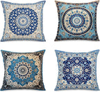 Jartinle Navy Mandala Pattern Throw Pillow Covers 18x18 Set of 4 Boho Accents Decorative Throw Pillows for Couch, Sofa, Outdoor Patio Bohemian Decor