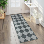 Beeiva Checkered Print Hallway Rug 2x6, Ultra Thin Kitchen Rug Runner Non Slip Washable Carpet Runners for Hallway 6ft, Modern Diamond Stain Resistant Floor Carpet for Bathroom Bedroom Entryway