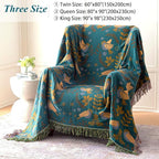 Boho Throw Blanket for Bed-100% Cotton Soft Breathable Farmhouse Decor Boho Quilt for Sofa Bed (Green Floral Bird, 90"x98")