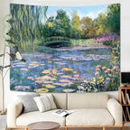 Accnicc Monet Water Lilies Tapestry Extra Large Green Floral Plant Tapestries Aesthetic Monet Wall Art Posters Nature Flower Garden Landscape Tapestrys for Bedroom Living Room Dorm 90 x 68 Inch