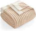 Snuggle Sac Fluffy Ribbed Beige Blanket Twin Size, Soft Luxurious Knit Fuzzy Plush Microfiber Blankets for Sofa, Bed, Beige, 60x80 inches