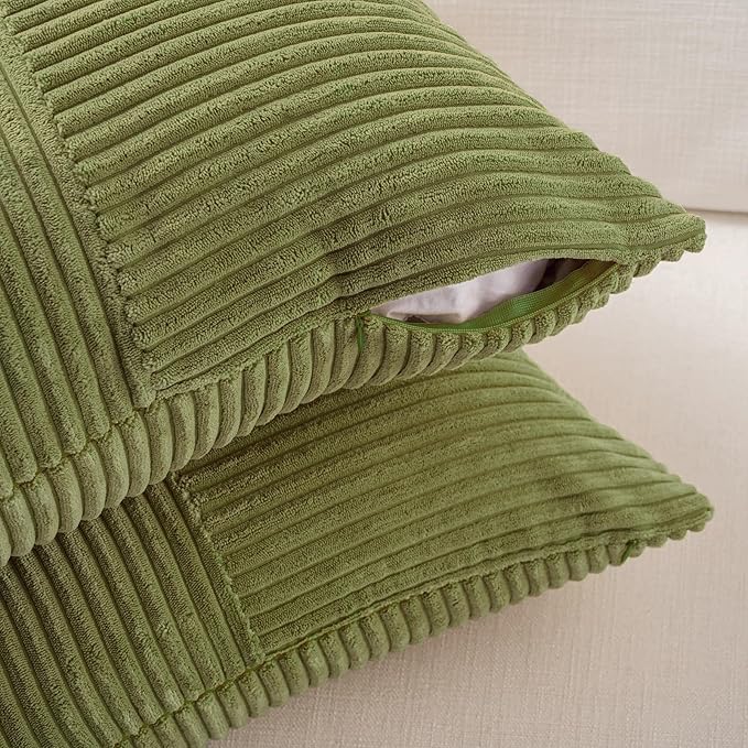 Fancy Homi Set of 2 Moss Green Boho Long Lumbar Body Decorative Throw Pillow Cover 14x36 Inch for Bed Couch Bedroom Bench, Soft Patchwork Corduroy Textured Pillow Case, Rustic Farmhouse Room Décor