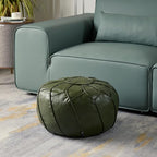 Louis Donné Handmade Moroccan Boho Chic Eco-Friendly Waterproof Faux Leather Unstuffed Pouf Ottoman Cover,Round Storage DIY Foot Rest, Ethnic Decorative Accent for Living Room Bedroom（Green）