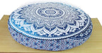 ICC Large Hippie Mandala Round Floor Pillow Cover Ottoman Pouf Cover Daybed Oversized Cotton Cushion Cover with Heavy Duty Zipper Seating Ottoman Poufs Dog-Pets Bed (Blue Ombre, 35" Round)