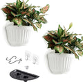2 Pack White Plastic Wall Hanging Planters for Indoor Plants Wall Hanging Plant Holder with Drainage Hole Balcony Planters Railing Hanging Pot Fence Vertical Living Wall Mount Decor with Hooks