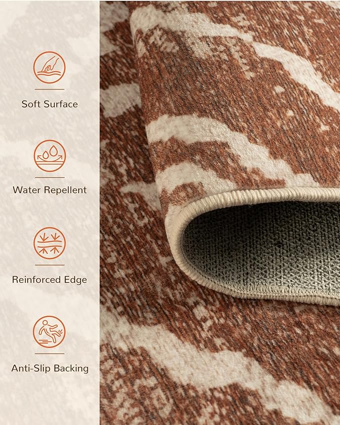 Area Rug 4x6 Rug Machine Washable Non-Slip Low Pile Print Pattern Western Rug for Living Room Bedroom Entryway Tribal Series -Yellowbrown/Cream