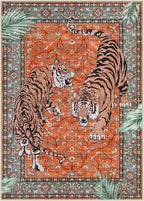 Moynesa Tiger 5x7 Area Rug, Boho Washable Living Room Rug, Non Slip Rugs for Bedroom, Ultra Thin Vintage Soft Stain Resistant Throw Floor Carpet for Office Dining Room, Rust