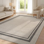 Beverly Rug Easy Jute Bordered Rug 4x6 Washable Durable Indoor Outdoor Area Rugs for Living Dining Room Patio Office Stain Resistant Non Shedding Casual Indoor Outside Carpet 4 x 6 Off-White