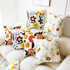 2PCS Embroidered Throw Pillow Cover 18x18 Inch Boho Beige Daisy Floral Pillow Covers for Couch Sofa Cotton Linen Bohemian Tufted Pillow Covers White Flowers Botanical Pillowcase Covers