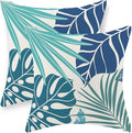 Tropical Pillow Covers 20x20 Set of 2 Navy Blue Aqua Teal Monstera Palm Leaf Pillowcase Summer Decorations Tropical Outdoor Throw Pillows Linen Decor Botanical Plant Cushion Case for Home Bed