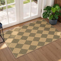 Lessymo Entryway Rug 2x3, Washable Easy Jute Checkered Rug, Non Slip Indoor Outdoor Front Door Mats for Kitchen Bathroom Bedroom, Farmhouse Non Shed Carpet, Diamond Brown/Beige
