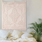 Madison Park 100% Cotton Tufted Chenille Design With Fringe Tassel Luxury Elegant Chic Lightweight, Breathable Cover, Luxe Cottage Room Décor Summer Blanket, 50" x 60", Blush