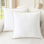 CaliTime Throw Pillow Covers Decorative 26 X 26 Inches Pack of 2 Cotton Thread Stitching Edges Solid Dyed Soft Chenille Cushion Cases for Couch Sofa Bed Living Room Farmhouse True White