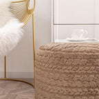 Round Pouf Ottoman 20 x 20 x 14 Inches Boho Poof Home Decor Floor Pouffe Ottoman Foot Rest for Couch Sofa Bean Bag Chairs Living Room Bedroom (Tan)
