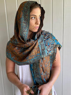 Achillea Reversible Paisley Pashmina Rave Scarf – Exotic Indian Shawls and Wraps for Evening Dresses, Festivals, All Seasons
