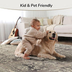 Lessymo 5x7 Area Rugs for Living Room, Machine Washable Non Slip Rug, Soft Low Pile Carpet for Bedroom Dining Home Office, Vintage Brown Distressed Floral Floor Mat