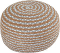 Round Ottoman Pouf Footstool Jute Pouffe Stool Seat Cushion Boho Home Decor Extra Seating Pouffe for Living Room, Bedroom, Indoor, Artic Circle 22x22x12 inch, Natural-Cold Blue