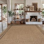 Easy Jute Rugs 9x12 Bordered Natural Color Living Room Indoor Outdoor Area Rug for Patio and Kitchen Rug High Traffic Washable Easy to Clean Solid Boho Woven Design Outside Carpet (9 x 12)