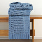 Amélie Home Chevron Chenille Knit Throw Blanket for Couch Bed, Classic Texture Decorative Soft Blanket for Sofa, Chair & Bedroom, 50"x60", Blue