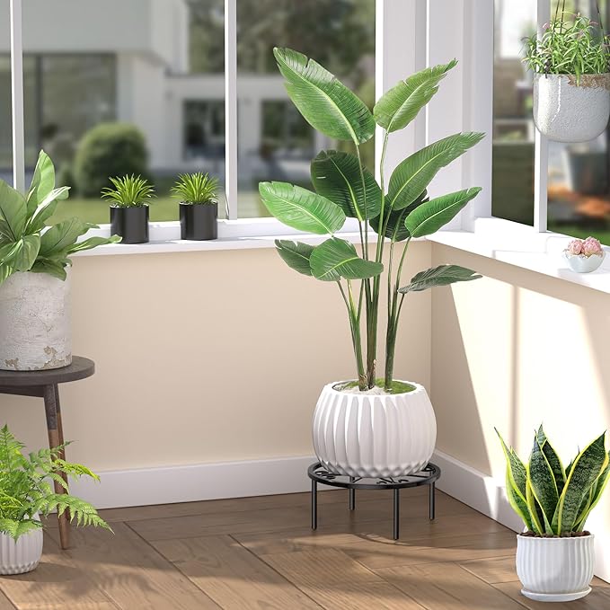 9 IN Plant Stand 1 PIC Metal Flower Pot Holders Indoor Tall 3.5'' Plant Rack Plant Riser Plant Shelf Accessories For Living Room Balcony Round Black