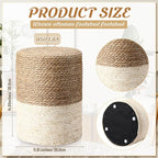 Barydat 2 Pcs 15'' Ottoman Pouf Natural Seagrass Braided Poof Hand Weaving Round Ottomans Boho Footrest Stool for Home Living Room Bedroom Patio(Natural and White)