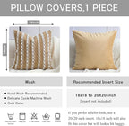 18x18 Boho Pillow Cover - Chenille Tufted Decorative Throw Pillow Cover Velvet Backing, Farmhouse Striped Square Accent Pillow Case for Sofa, Couch, Bedroom, Living Room, Dark Khaki, White
