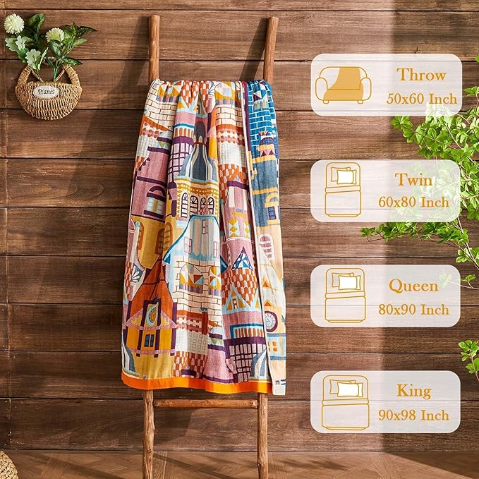 Boho Throw Blanket 100% Cotton Muslin Woven Blanket Bohemian Bed Throws Vintage Rustic Farmhouse Decor Reversible Bed Blanket Quilt for All Seasons（Pink 90"x98"）