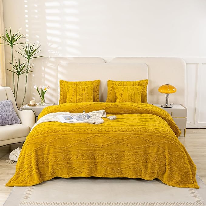 YUSOKI Twin XL Blanket Single Layer,Weight(3.1lb),370GMS-3D Stylish Design for Gift Home Decor (Mustard Yellow,65"x90")