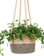 Hanging Planter Basket Jute Rope Woven Plant Hangers Indoor Hanging Plant Holder Up to 7" Pot Macrame Modern Storage Organizer Home Decor (Jute)