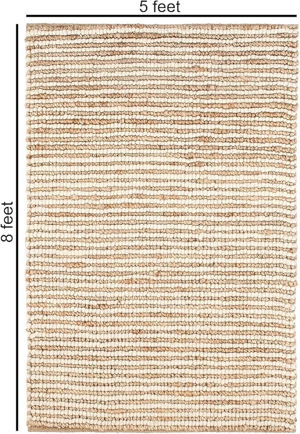FRELISH DECOR Wool and Jute Premium Handwoven Chunky Stripes Rug - Contemporary Area Rug for Living Room Bedroom (5' x 8' - Natural Ivory)