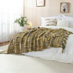 Multi-Color Gold Cable Woven Throw Blanket for Couch,60"X80" Boho Style Textured Blankets for Home Decor,Super Soft Warm Cozy Chunky Blanket with Decorative Tassels for Bed and Sofa