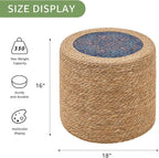 Wimarsbon 18'' Ottoman Pouf, Natural Braided Poof, Rustic Handweave Lounge Pouffe, Boho Footrest Stool for Bedroom, Accent Table for Living Room (18inch Natural Cattail-Boho Style 3)