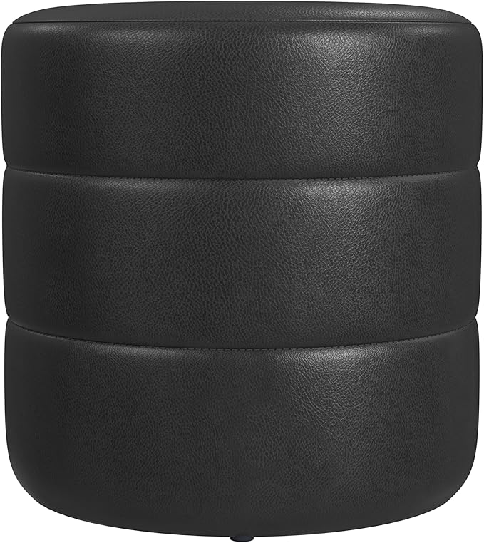 Spatial Order Upholstered Faux Leather Round Ottoman (No Lid, Seat Only) | Spatial Order Home Décor | Foot Rest Pouf – Black Faux Leather