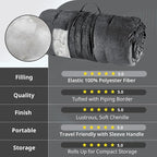 Intelligent Design Floor Pillow Lounger Luxurious Chenille Tufted, Piping Border, 3" Floor Lounger for Naps, Yoga, Games, Roll-Up & Travel-Friendly Sleeve Handle, Edelia, 27"W x 74"L x 3"H Charcoal