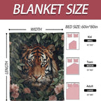 Tiger Floral Flannel Blanket 50x60in,Fierce Jungle Animal Face with Pink Flowers,Soft Lightweight Wild Animal Throw for Men,Women,Nature Lovers,Bedroom Couch Décor Gifts Blankets