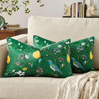 MUSSEL Dark Green Floral Pillow Covers 12x20 Set of 2, Velvet Wild Flower Plant Throw Pillows Case, Square Farmhouse Decor Cushion Covers for Home Sofa Bed Couch