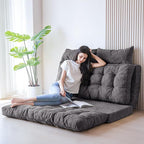MAXYOYO Folding Sofa Bed, Tufted Bean Bag Bed with Pillows Floor Mattress for Adults, Extra Thick and Long Floor Sofa, Single Couch for Bedroom Living Room, Dark Grey, 30x91 Inch